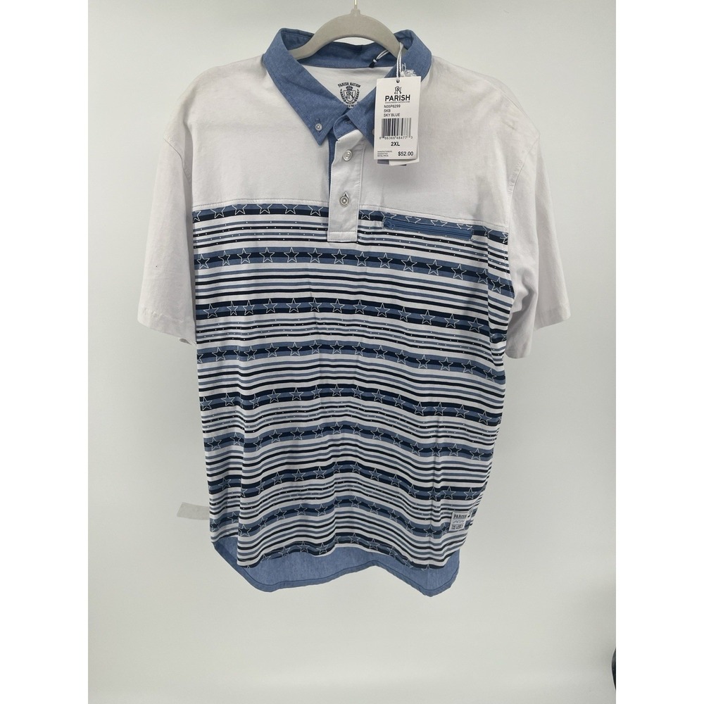 Parish Nation Mens 2XL Sky Blue Stars Stripes Polo Shirt N05P6299 NWT